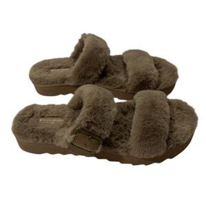 Koolaburra UGG Faux Fur Slide Sandals 1110213 Taupe Womens Sz10 Like NWOT